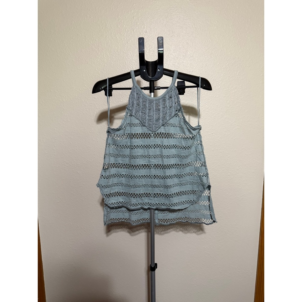 We The Free Free People Women XS Blue Crochet Open Knit Halter Tank Top Boho